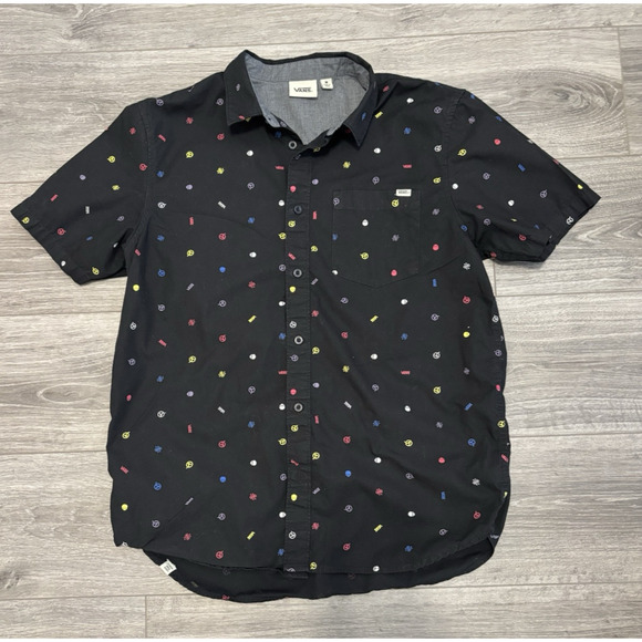 Vans Black Skull Off The‎ Wall Short Sleeve Emoji Print Streetwear Medium - Picture 1 of 7